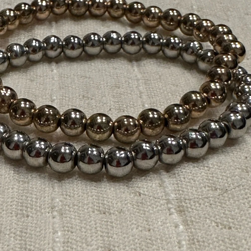 Minimalist Metallic Stacking Bracelets | Two-Tone Bead Set